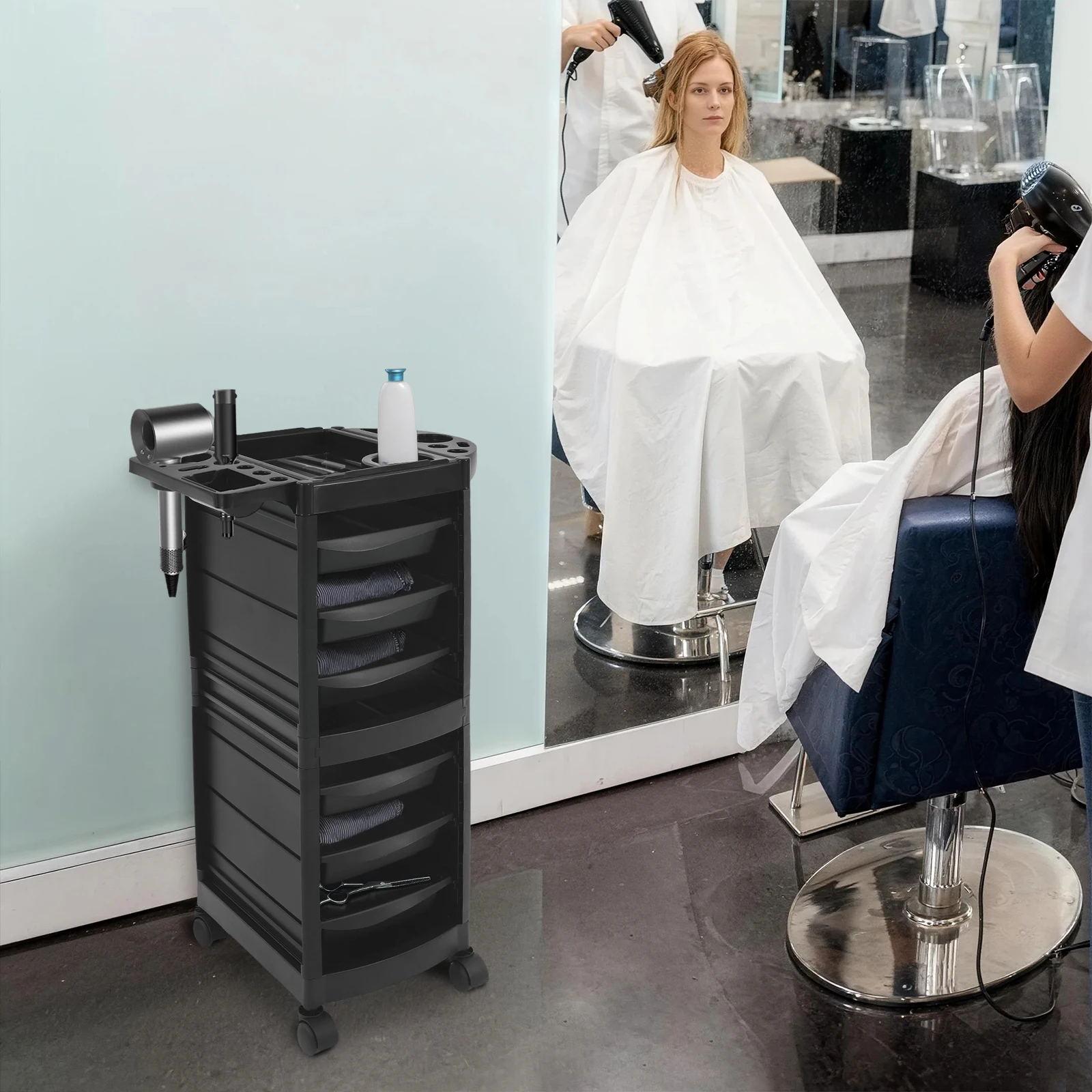 

6-уровневая парикмахерская тележка для хранения, тележка на колесиках для салона красоты с несколькими ящиками, тележка на колесиках для принадлежностей для волос