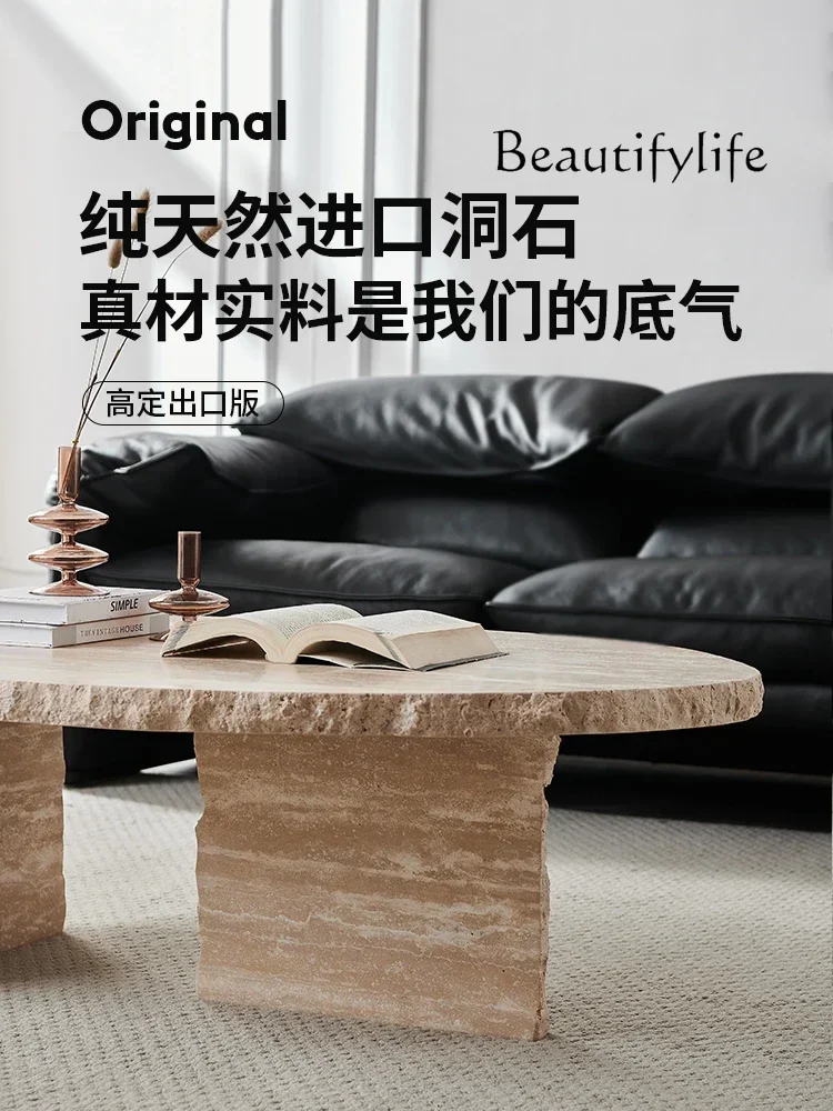 Mesa de centro de piedra de cueva Natural estilo Qiji, mesa de té creativa de diseño Irregular Retro francés para sala de estar