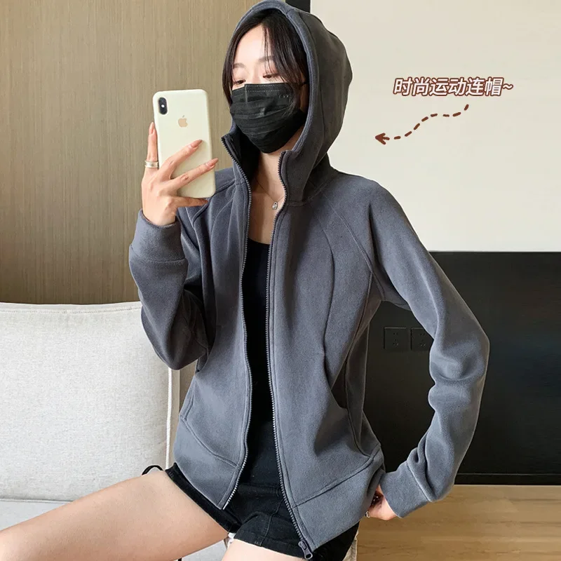 2024 Autumn and Winter Women's Hooded Zipper Sports Cardigan Jacket, Casual New Style, Outerwear Long Sleeved Sports Shirt