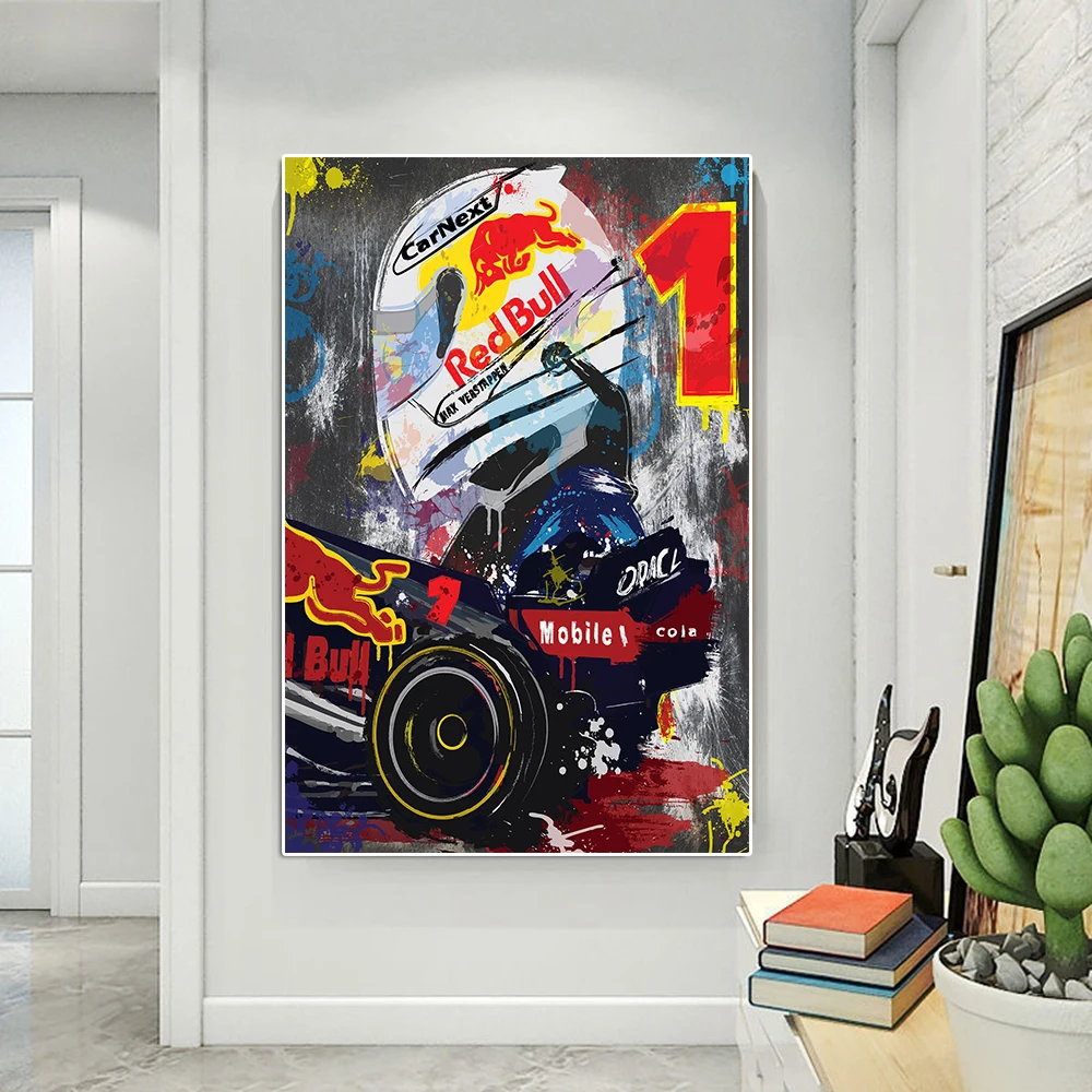 لوحة الفورمولا سباق الجائزة الكبرى بطل فيرستابين الكتابة على الجدران قماش اللوحة المتسابق صورة المشارك سباق التوضيح جدار الفن غرفة ديكور