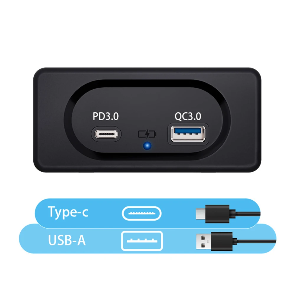 Панель быстрой зарядки 12/24 В, настенное крепление, адаптер порта PD3.0 Type-C, светодиодный светильник, двойная розетка для зарядного устройства USB