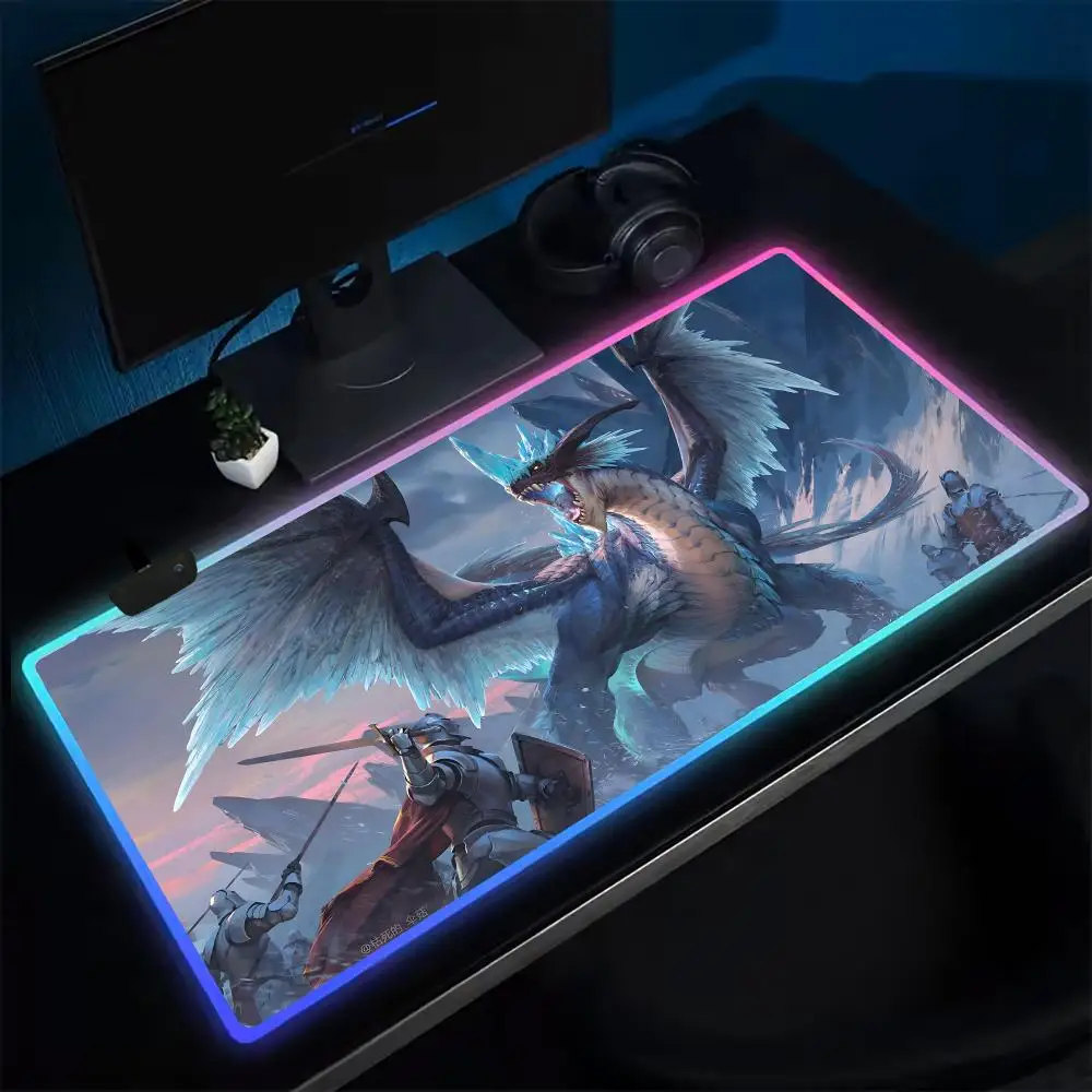 Game D-Dungeon & Dragons Muismat Anime Gaming Muismat LED Tafelpads Backlit Rubber Desktop XXL Muismat RGB Bureaumatten