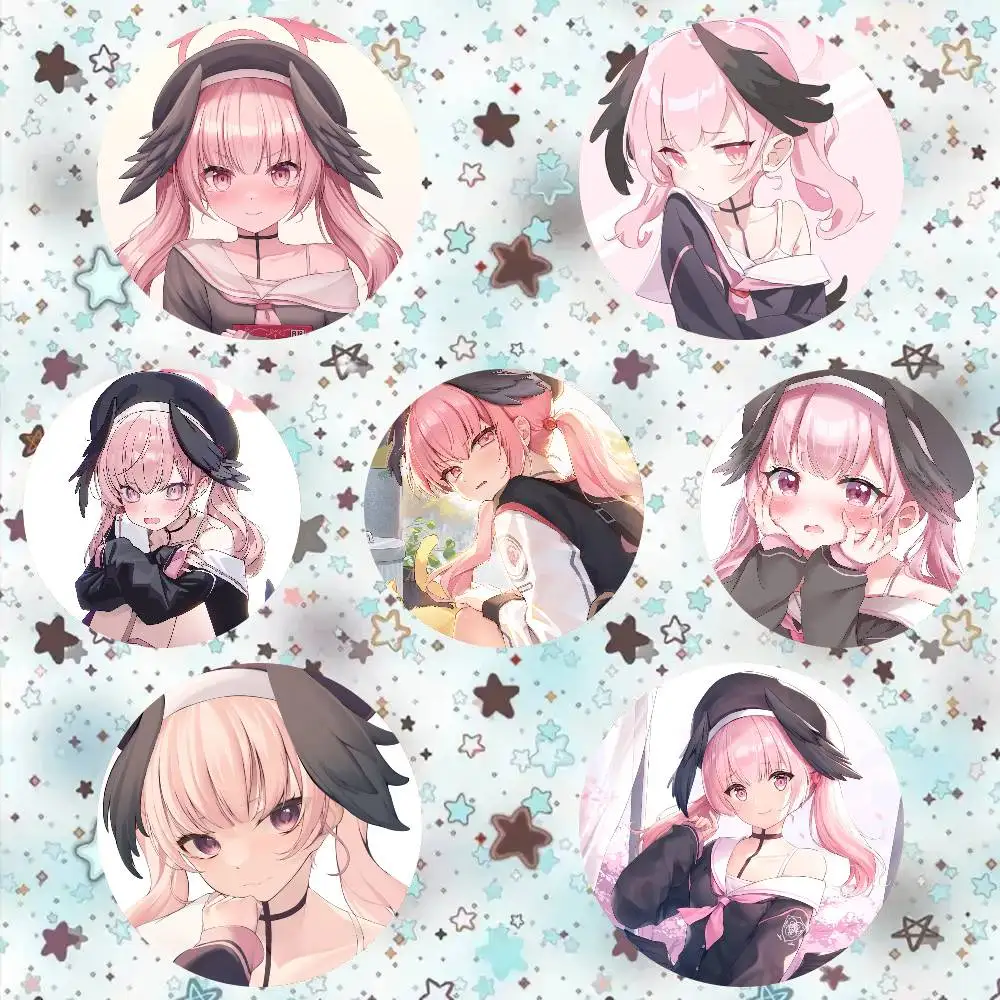 Shimoe Koharu Anime Game B-Blue Archive Round Badge Lapel Pins For Backpacks Briefcase Laser Brooch Clothes Gifts
