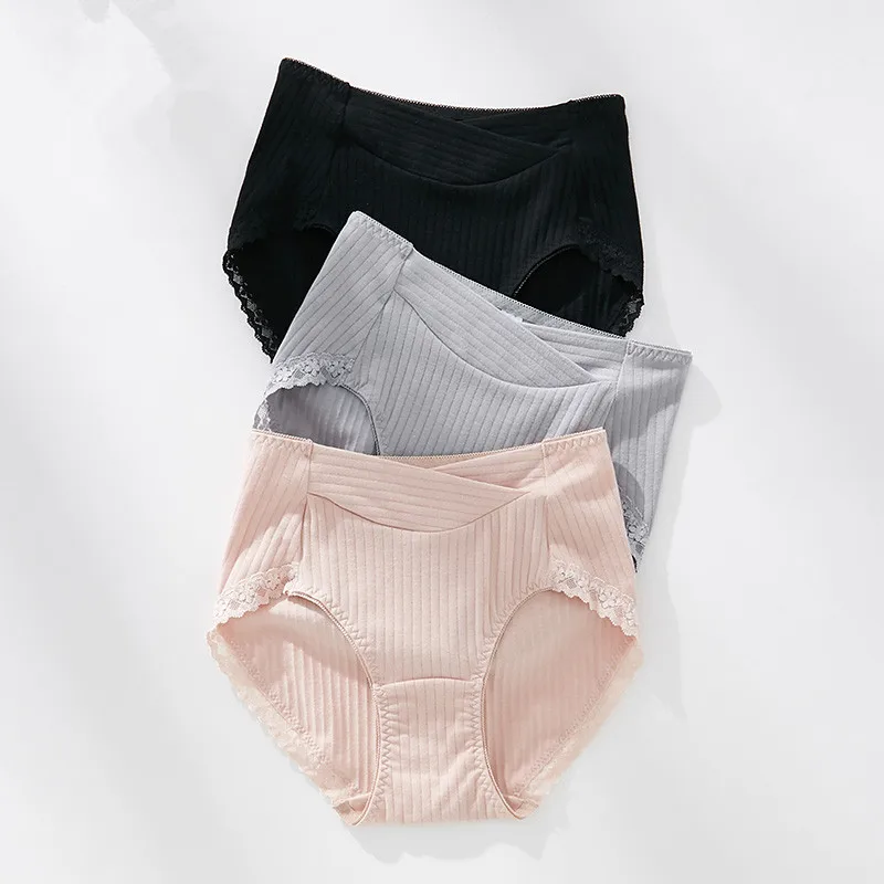 3Pcs/Set Sexy Lace Panties Women Seamless Pure Cotton Underwear High Waist Comfortable Breathable Briefs Intimates 4L