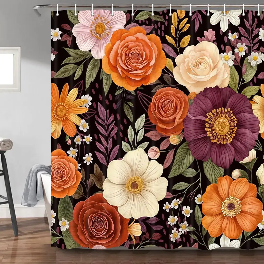 

Занавеска для душа с цветочным принтом в стиле бохо, абстрактные занавески для душа с растениями и листьями, набор занавесок для душа для шикарной декоративной ванной комнаты, акварельный отдых