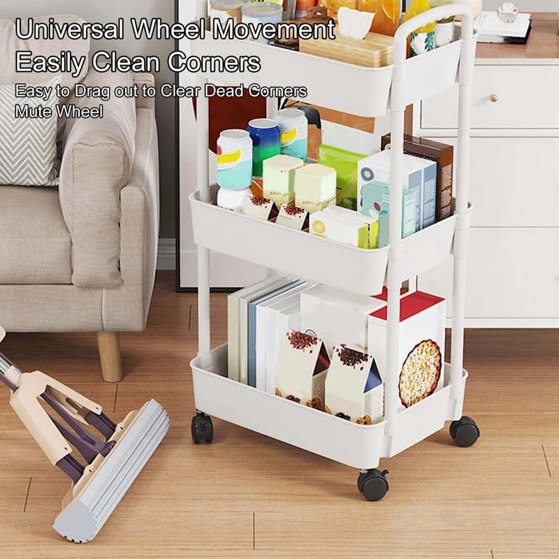 1 PCS Snacks Bedroom Bathroom Mobile Storage Storage Rack Trolley Floor Kitchen Floor Bathroom Storage Rack