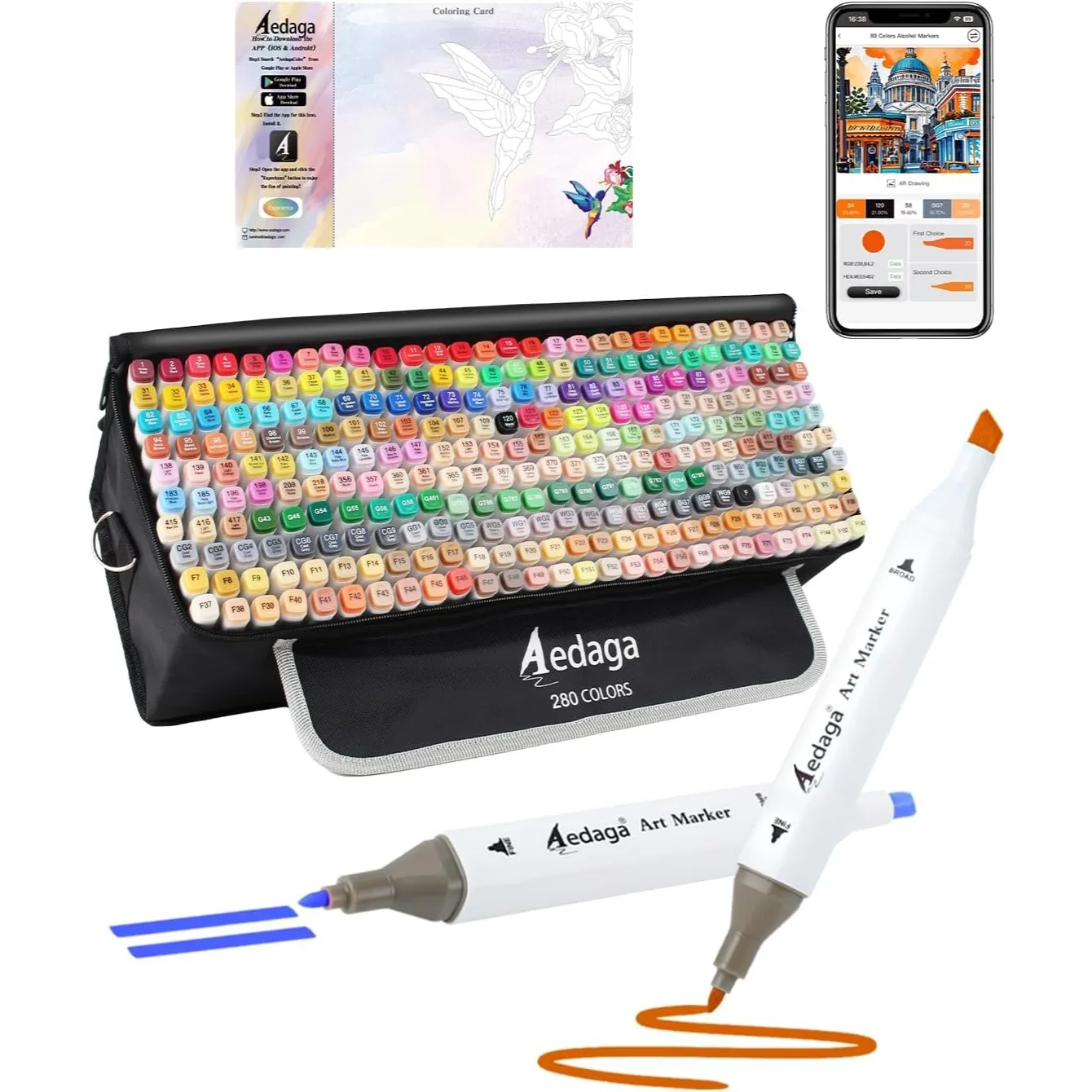 

280 Colors Alcohol Markers With Dual Tip And Kickstand Case For Adult Coloring Drawing And Sketching