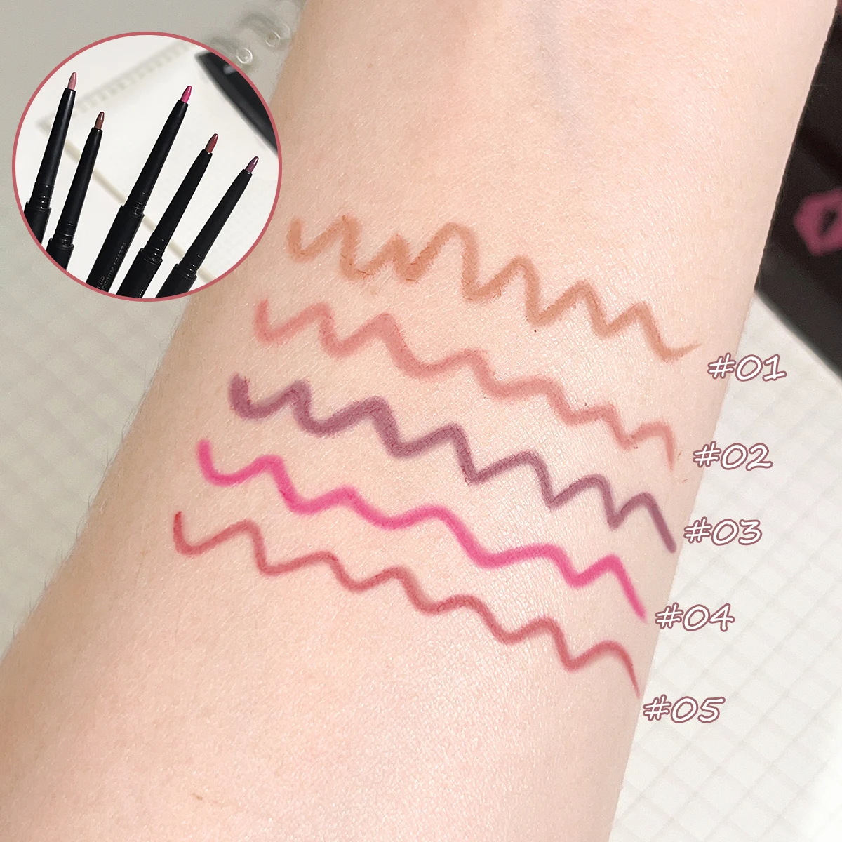 Delineador labial colorido, pêssego marrom baga, copo antiaderente nude duradouro, batom segurando maquiagem lápis labial, cor lisa três dimensões
