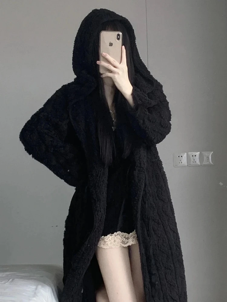 Autumn Winter Soft Sleepwear Extended Hooded Nightgown Women's Jacquard Flannel Pyjamas Thicker Warm Ladies Night Clothes