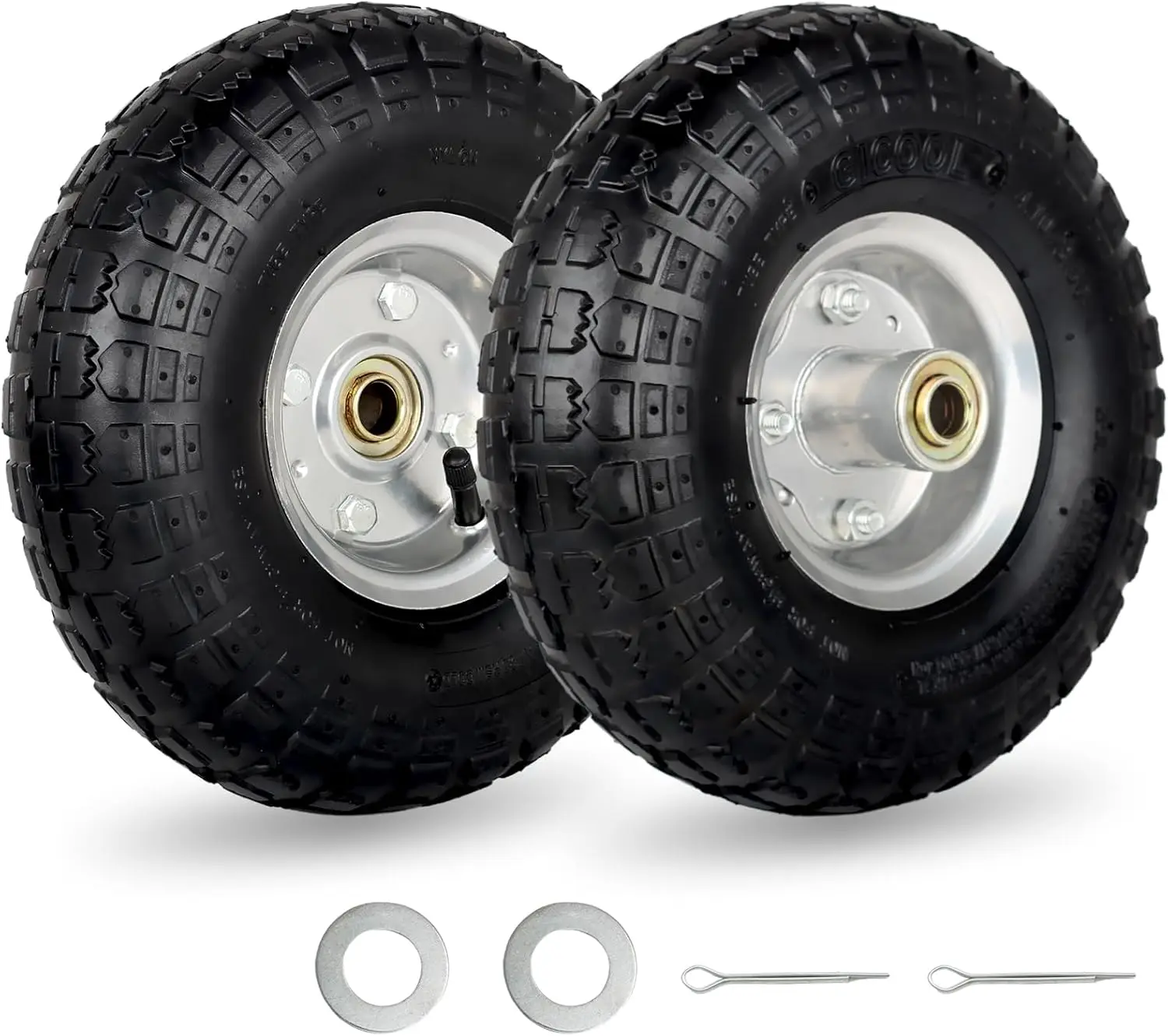 

10" Pneumatic Tire & Wheel 4.10/3.50-4, 2.25" Offset Hub, 5/8" Axle, Sealed Bearings, 2 Pack for Hand Truck Trolley Garden Wagon