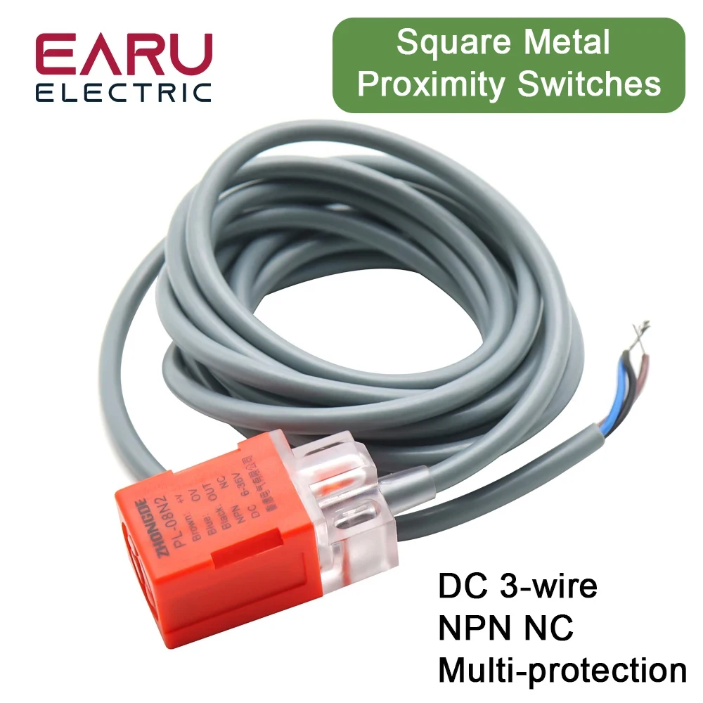 PL-08N2 Square Proximity Switch Inductive Sensor Metal Switch Three-wire NPN Normally Closed DC 6V 36V