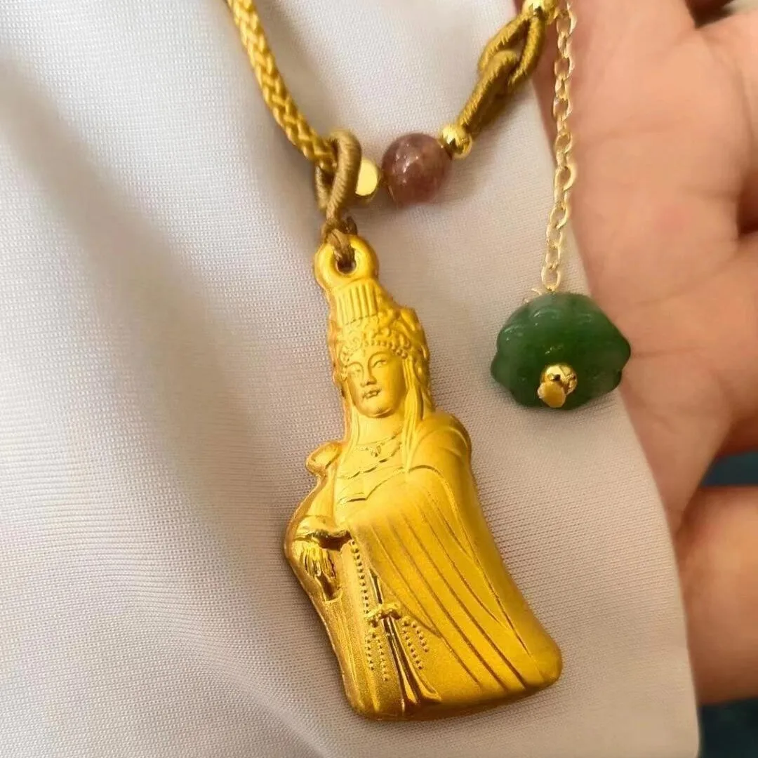 

Ancient Brass Gold-Plated Mazu Pendant Gong Pendant Guan Yin Peace Buckle Good Luck Necklace