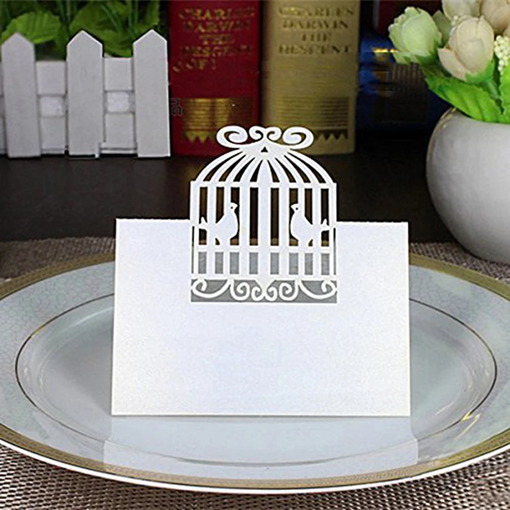 

50pcs Table Name Cards Love Cage Design Pre-Scored Foldable Wedding Party Decoration Place Name Card Guest Seat Favors