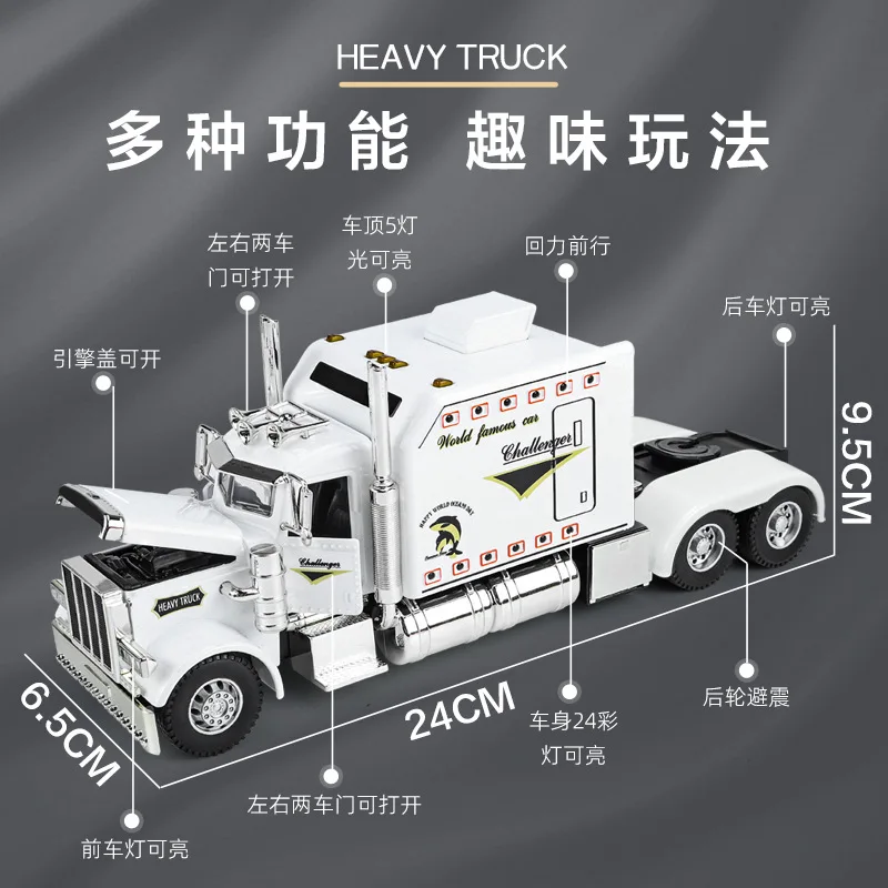 Tracteur Peterbilt 389, échelle 1:24, remorque, jouet, camion, véhicule pour enfants, conception Lonestar, son et lumière rétractable, cadeaux pour enfants