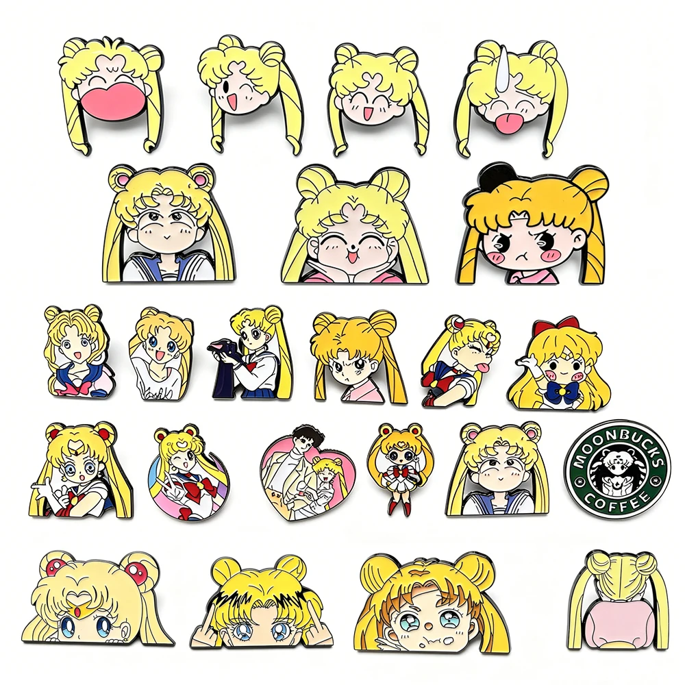 4/7/8/12pcs Cute Pretty Girl Enamel Pins Set Cartoon Chibi C