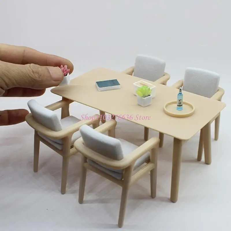 R6FD Miniatur Dollhouses Dining Set mit 4PCS -Stuhl für die Verbesserung der realistischen Skala -Szene -Display