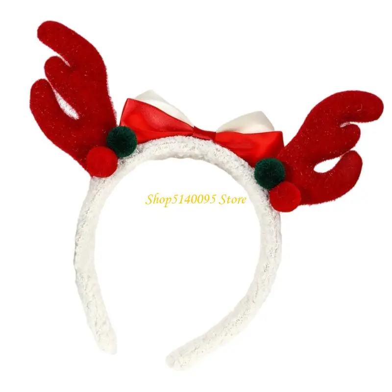 DXAE Lovely Christmas Deer Horn Hairband With Plush Bowknot Festival Headwear For Christmas Parades And Seasonal Decoration