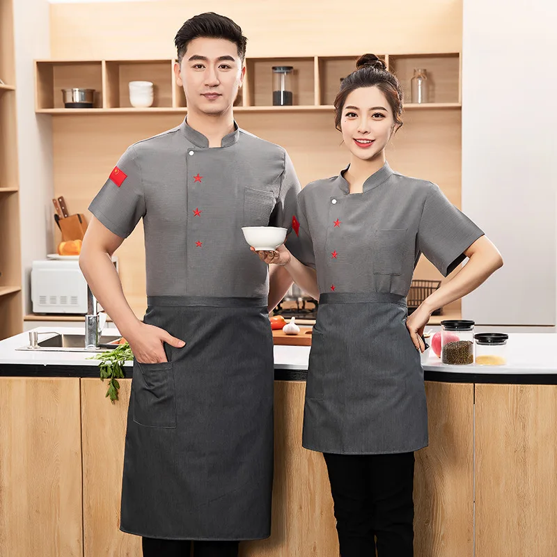 Macacão de chef masculino uniforme de chef de manga curta malha respirável roupas de verão hotel catering cozimento cozinha roupas logotipo