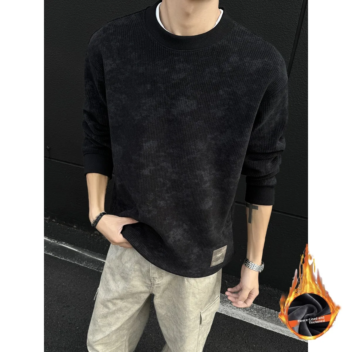 

Модная мужская толстовка с капюшоном и флисовой подкладкой в стиле тай-дай, американская ретро-одежда, осенне-зимняя теплая одежда, повседневная свободная толстовка с круглым вырезом