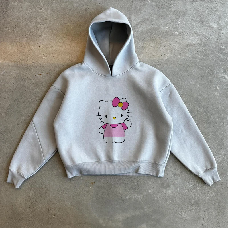 Sweat à capuche Hello Kitty pour enfants, pull à capuche pour filles, vêtements rétro coréens, mode Kawaii, automne et hiver