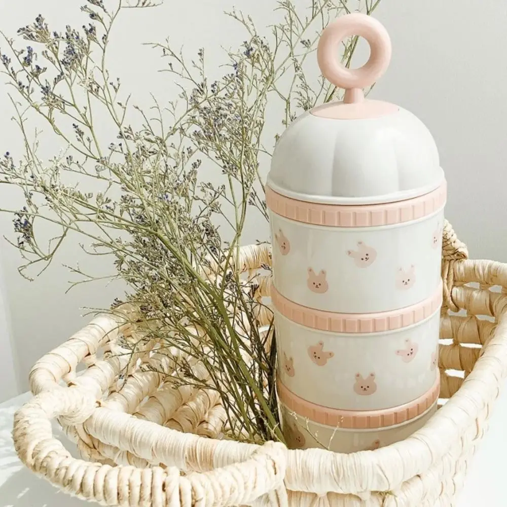 Food Grade 3 Layers Baby Milk Powder Box Cartoon Bear Tulip Kids Snack Container Compartment Stackable Infant Food Tank Candy