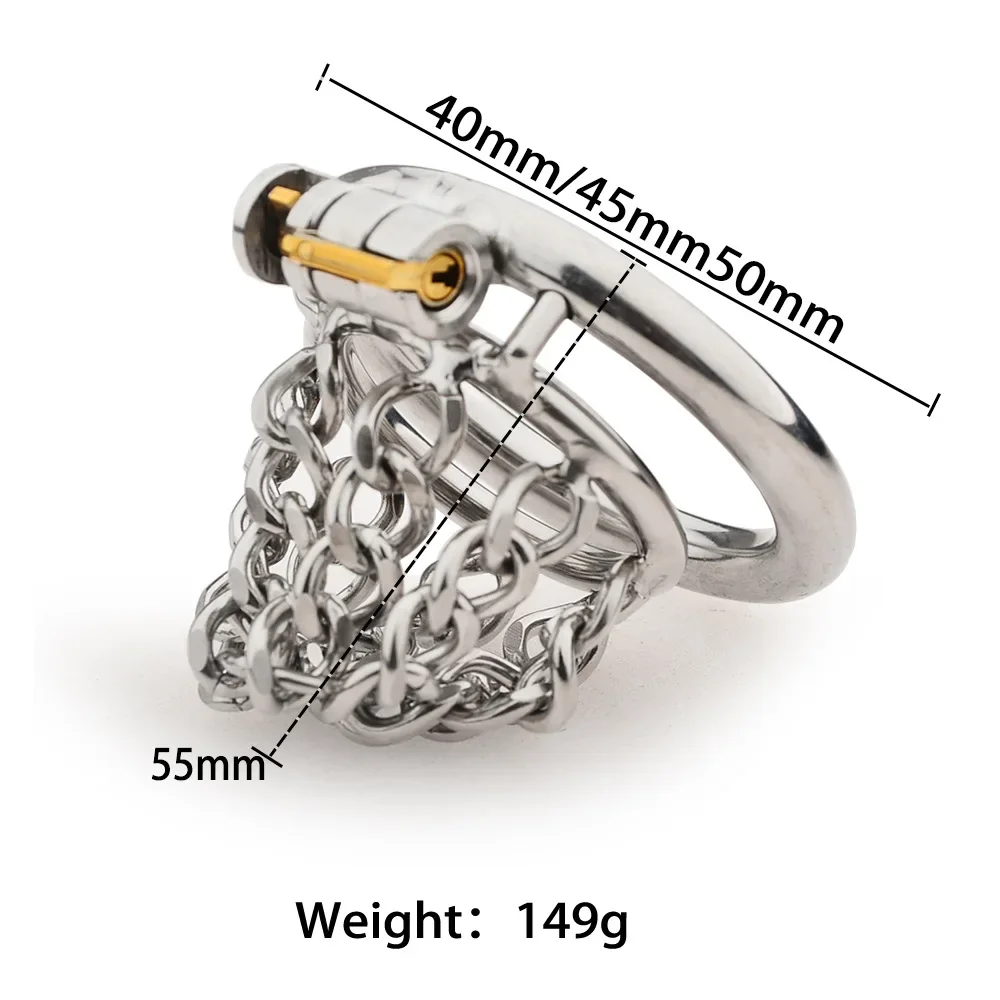 Chain Hollow Mesh Small Cock Cage Stainless Steel Male Metal Chastity Device Erotic Bondage Penis Ring Lock BDSM Sex Toy For Men