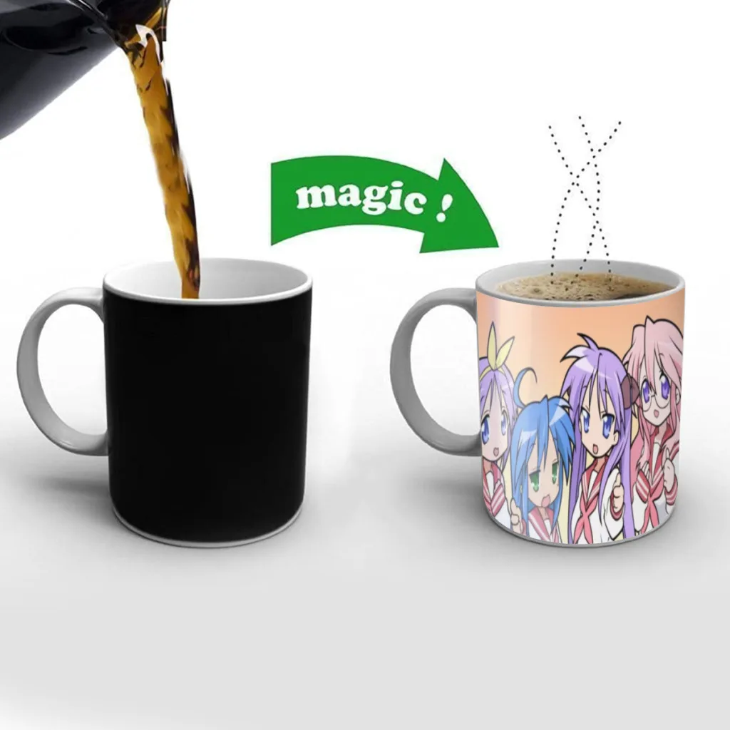 Lucky Star Comedy Anime Magic Mugs,Temperature Changing Cup,Color Chameleon Mugs Heat Sensitive Cup Coffee Tea Mug Novelty Gift