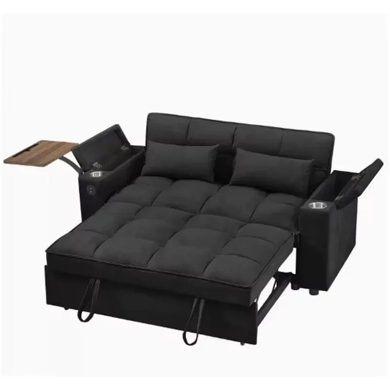 Folding Convertible Sofa Bed Queen Size Pullout Couch Modern Chenille Fabric 360 Swivel Side Table Easy Assembly Living Room