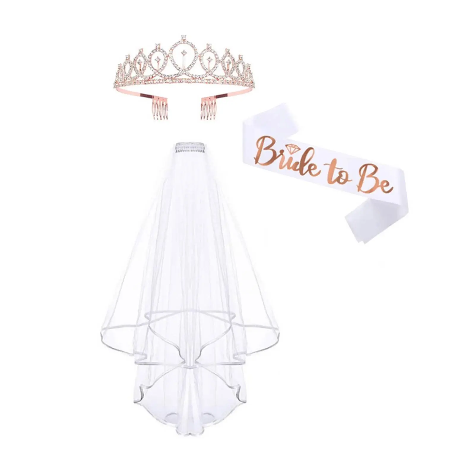 Princess Bridal Headpiece, Shiny Soft Veil, Bride to Be Sash, Party Set