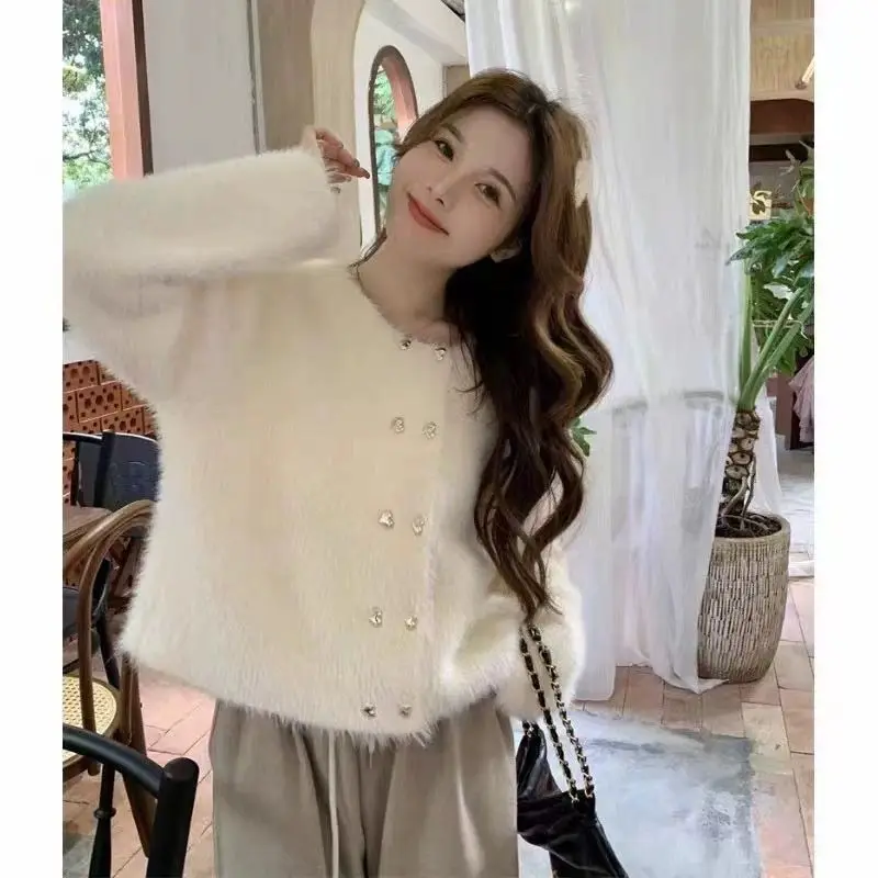 Imitation Mink Knitted Sweater Cardigan Women\'s Autumn Winter Thickened Short Version European Product High-end Good-looking