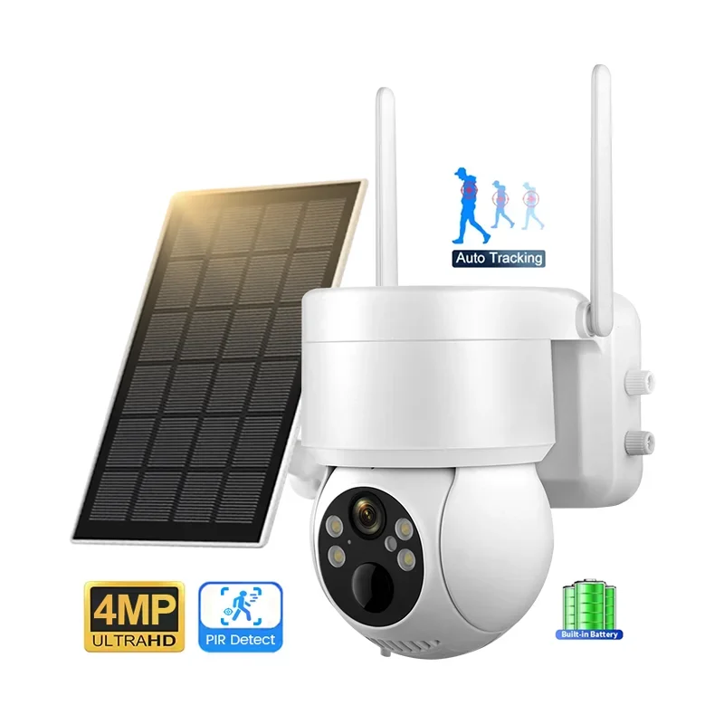 

Беспроводная купольная PTZ-камера видеонаблюдения Icsee 2026 Full HD 4MP на солнечной энергии с PIR-датчиком движения и облачным хранилищем Wi-Fi
