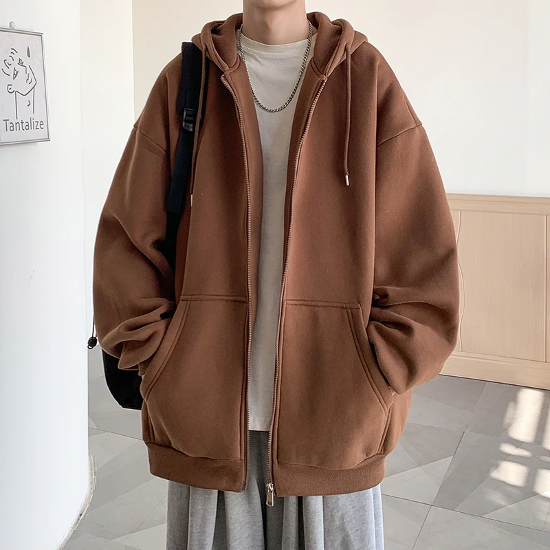 

Autumn Cardigan Hoodies Men Oversized Casual Hooded Sweatshirt Men Streetwear Korean Loose Zipper Pocket Hoodies Mens Hoody