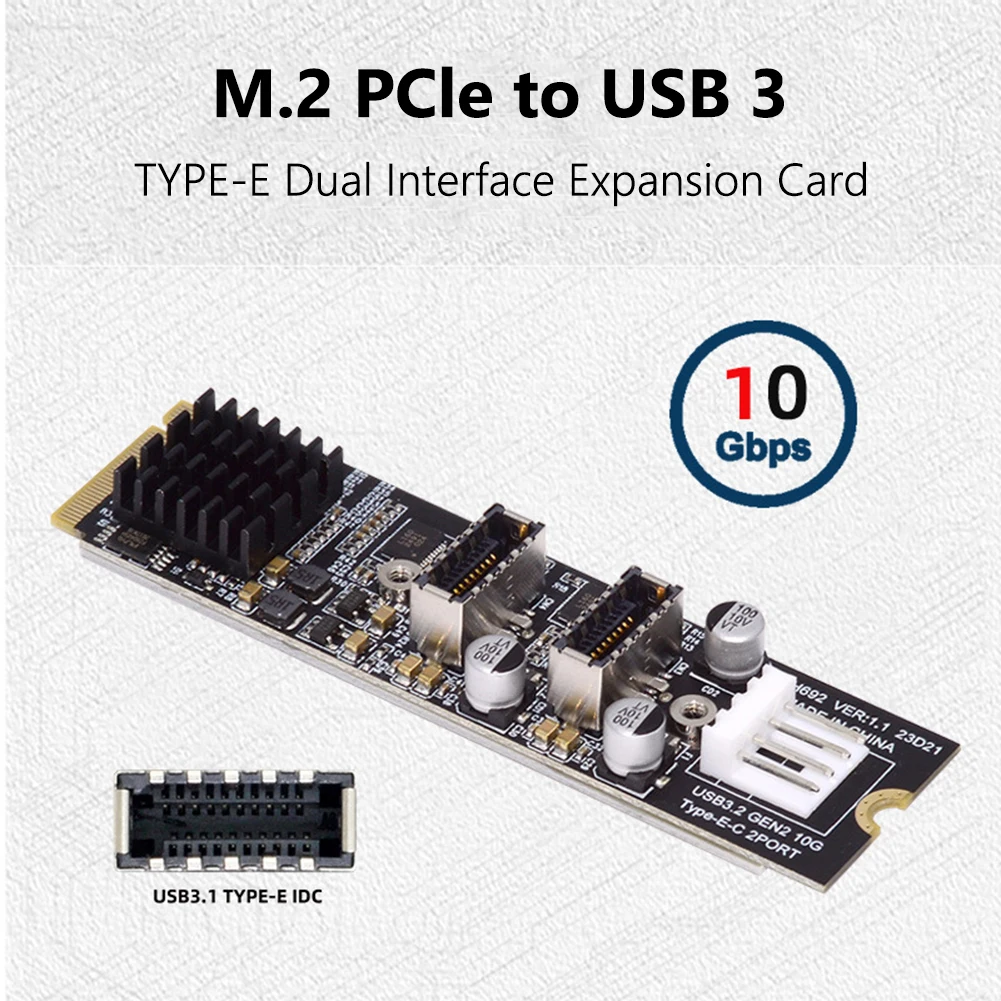 

10Gbps Front Expansion Cards Adapter M.2 M Key NVME PCIe to USB 3.1 TYPE C Front Panel Expansion Card USB-C Hub Riser for PC