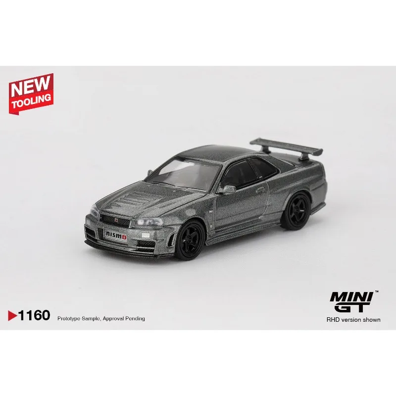 MINI GT 1:64 #1160 Nissan GTR Dark R34 Cast Alloy Car Model, Boys' Holiday Gift Toy, Adult Collection Decoration Item.