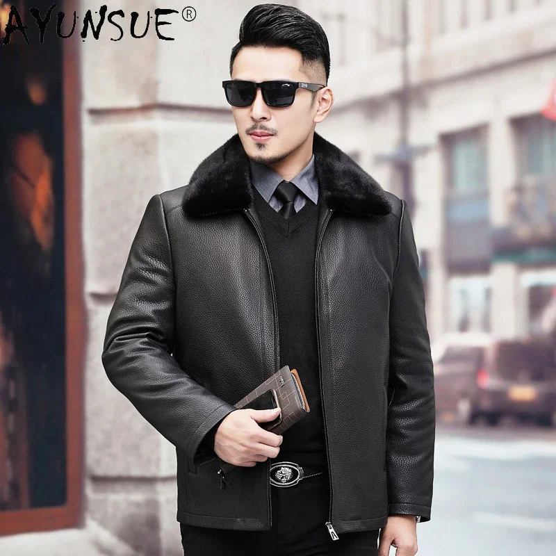 

AYUNSUE Real Deerskin Leather Jacket for Men 2023 Winter Warm Mink Fur Liner Men's Fur Coat Genuine Leather Chaquetas Hombre