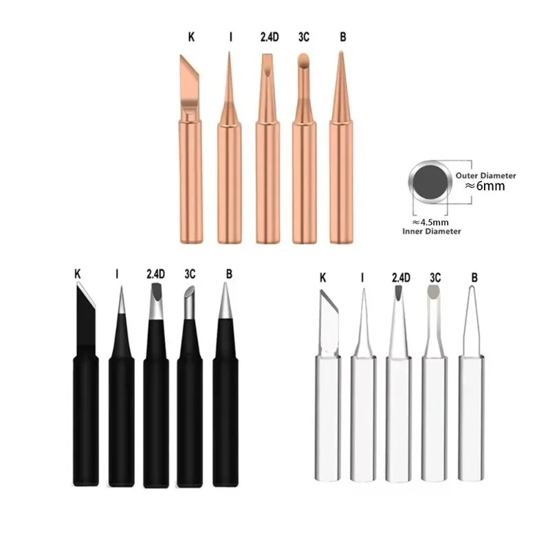 

5Pcs I+B+K+2.4D+3C soldering iron pure copper 900M soldering iron head set inside hot bare copper electric soldering iron tip