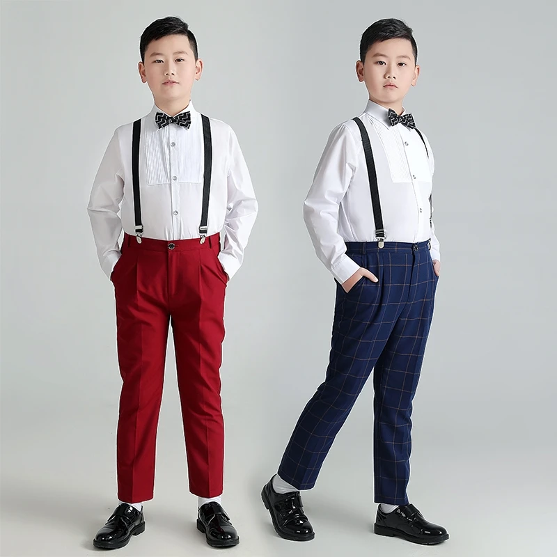 Formal Kids Boys Gentleman Clothes Set White Long Sleeve Shirt Pants Boys Outfits Wedding Birthday Party Suits 6 8 10 12 14 16Y