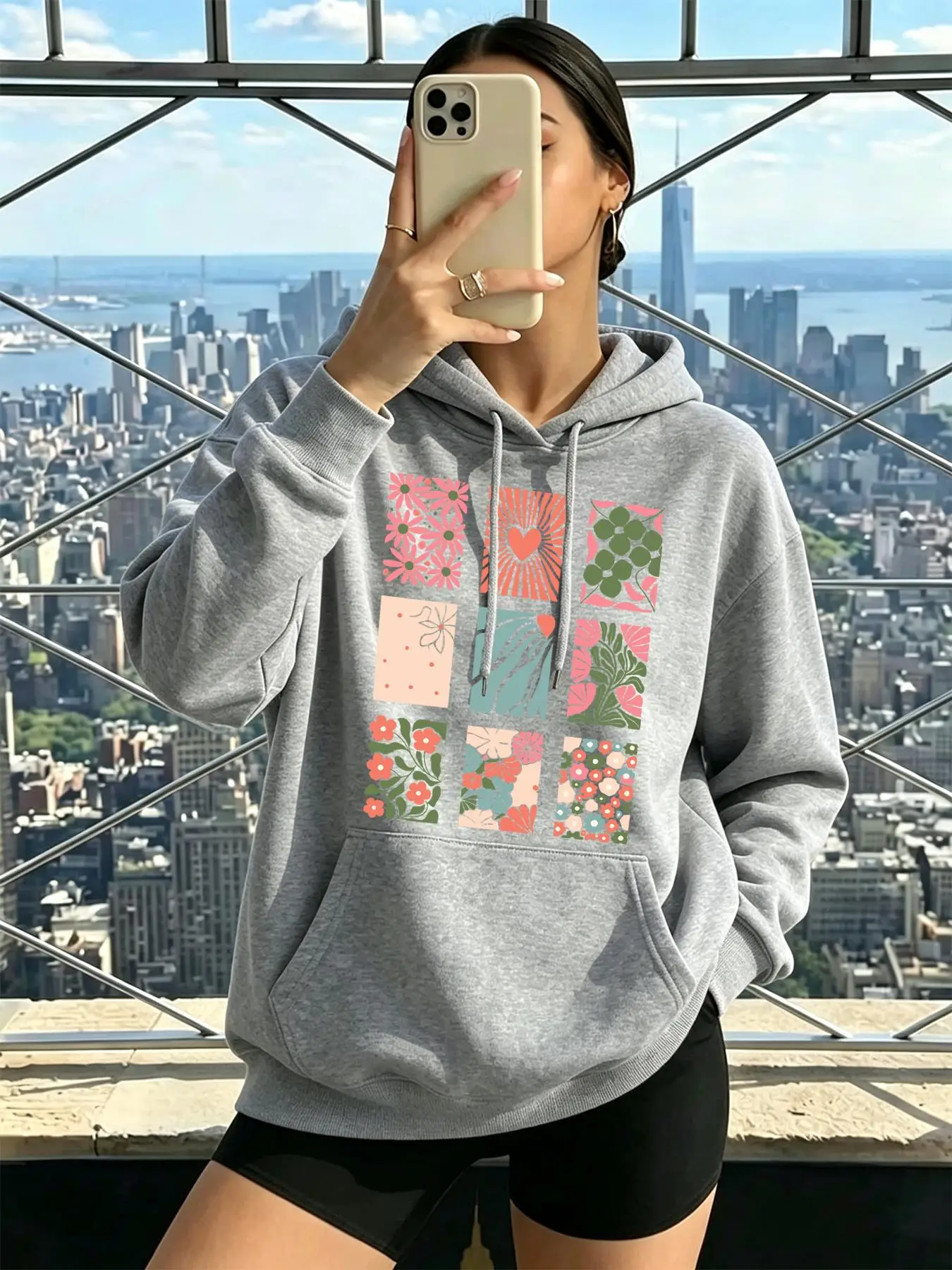Floral Heart Abstract Botanical Print Womens All-Match Trendy Clothes Soft Fleece Hoodies Autumn Casual Hoodie Sport Y2K Top