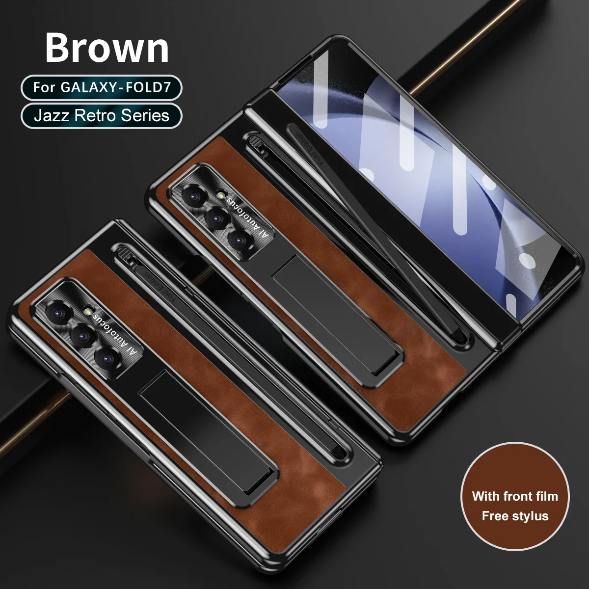 

Темный ретро чехол для телефона из искусственной кожи для Samsung Galaxy Z Fold 7, 6, 5, 4, 3, с гнездом для ручки, защитная подставка