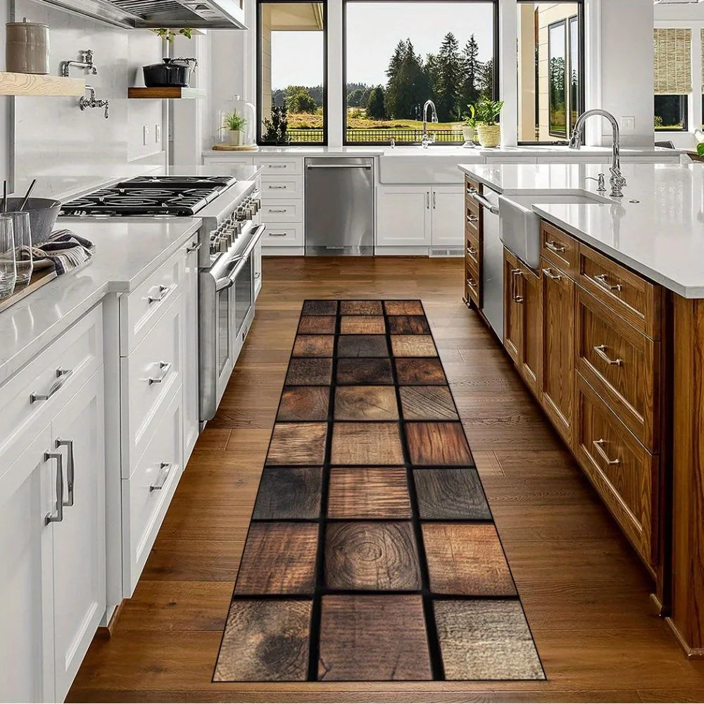 

Кухонный ковер VIKAMA в американском ретро-стиле с текстурой дерева, нескользящий и износостойкий, коврик для коридора, ковер для спальни, украшение для дома
