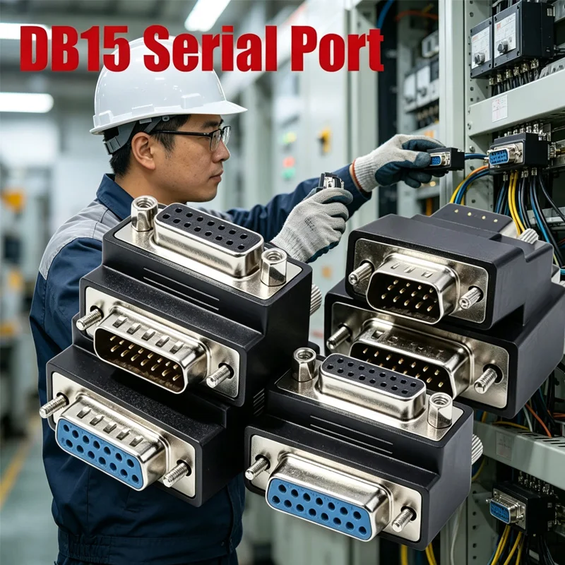 2 Rows DB15 Male to Female Serial Port Connector Right Angle 15Pin 90 Degree Conversion Head Adapter DB 15pin UP/Down Bend Plug