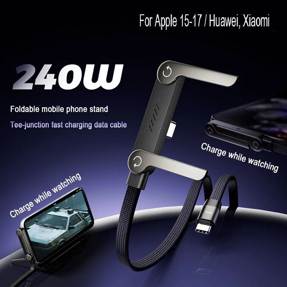 Cable de carga con soporte de 240 W, 2 en 1 con soporte para teléfono para iPhone 17 16 15 Pro Max, iPad Air, MacBook Samsung Xiaomi