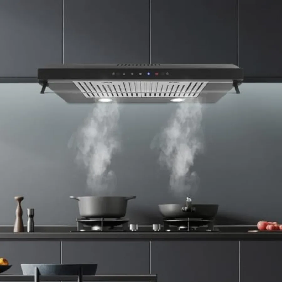 شفاط نطاق تحت الخزانة مقاس 30 بوصة مع محرك طرد مركزي مزدوج 900 CFM 3 سرعات نظام تهوية للمطبخ يتميز بإعادة الاستخدام