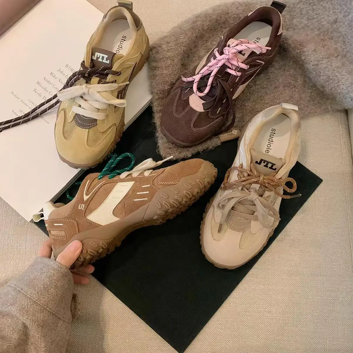 

Cow Suede Increasing Mixed Colors Winter Fall Shoes Warm Sneakers Casual Lace Up Oxford Women Vulcanized Shoes