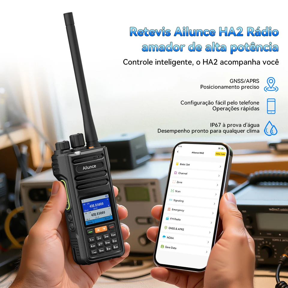Retevis HA2 Talkie-Walkie,, Banda Dupla FPP com GPS e APRS, À Prova D'água IP67, Programação via App Bluetooth Compatível com iOS e Android, Rádio Amador para Uso Outdoor e Comercial