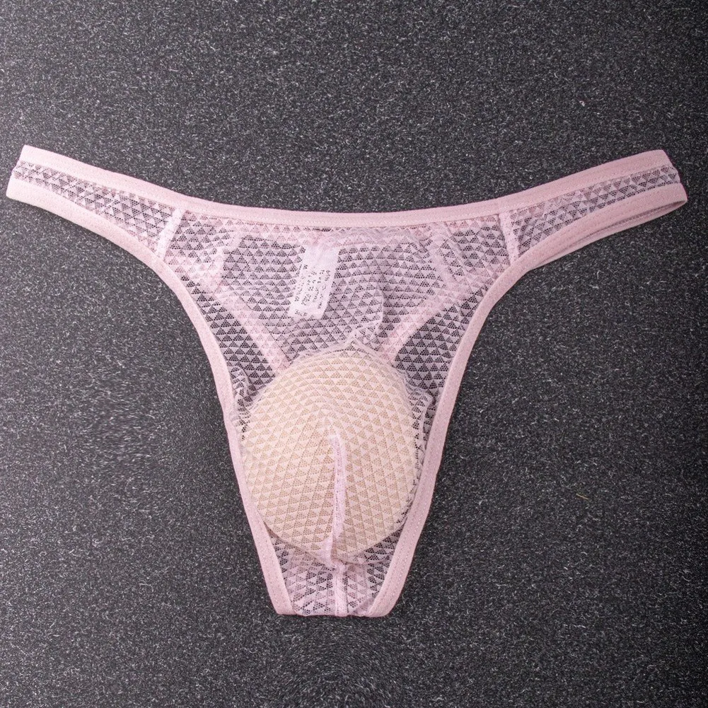 Men\'s 5 Pack Lace See Through Briefs Thong Underwear with Bulge Pouch G-string Solid Color Polyester Spandex Blend