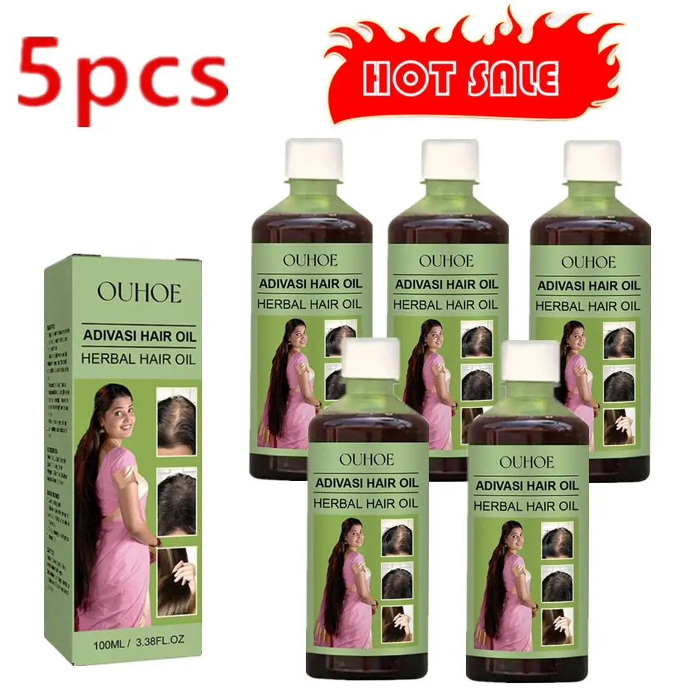 5 uds 100ml aceite India Adivasi aceite para el cabello a base de hierbas reparación de romero cabello dañado reparación rápida aceites gruesos productos