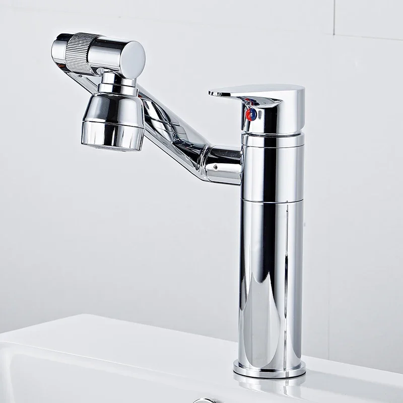 Becola Bathroom Basin Faucet Solid Brass Rotating Sink Faucet Hot And Cold Rotating Nozzle Crane Container Chrome