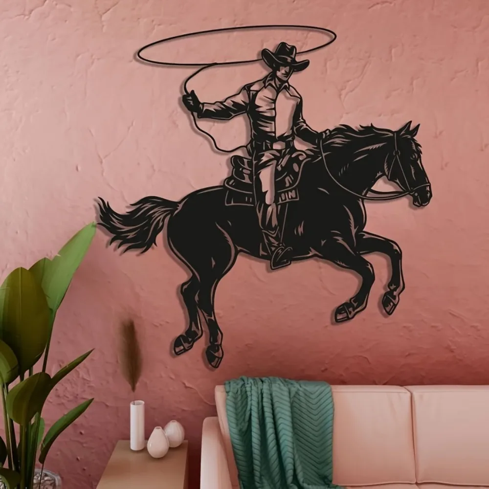 Cowboy Rider Iron Metal Wall Art, Western Wall Decor for Living Room Bedroom, Farmhouse Home Gift