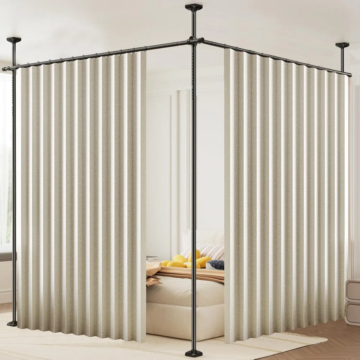Room Folding Divider Curtains with Hooks, Perfect for Ceiling Mount Curtain Tracks Wall Divider
